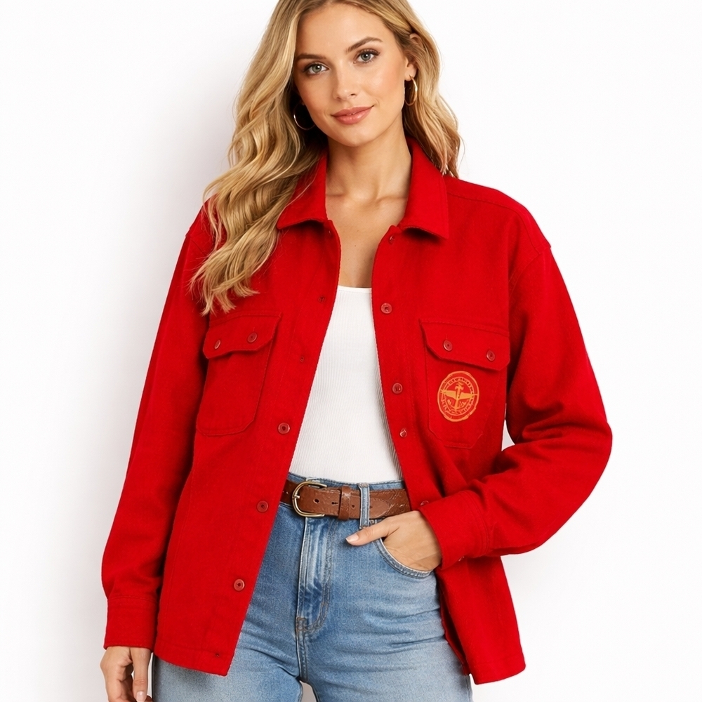 Vintage Red Wool Shirt Jacket XL XXL Chore Coat Workwear Overshirt - Picture 1 of 12